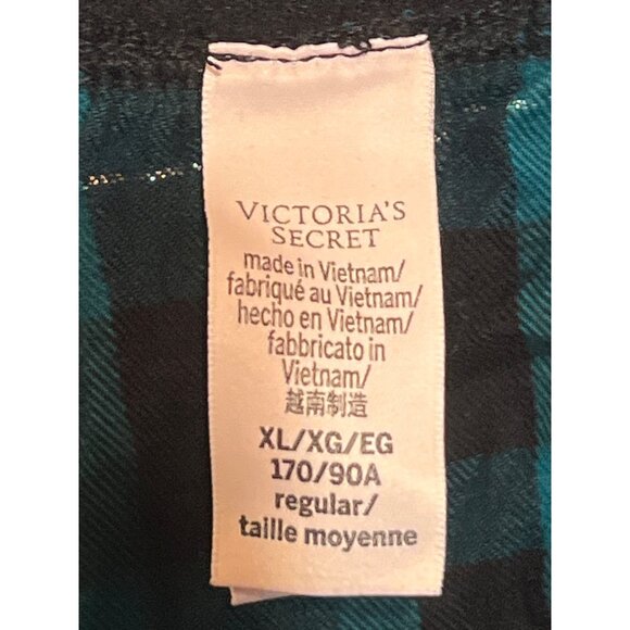 Victorias Secret Plaid Metallic Jogger Lounge Pants Teal Black Checkered XL - Picture 9 of 10